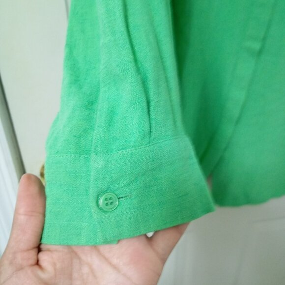 OSOS DESIGN Linen Blend Sz 24 Curve Lime Green Longsleeve  Blouse Womens Top - Picture 5 of 12